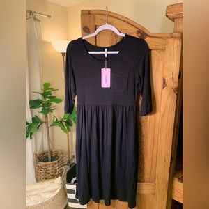 NWT Black Dress, below the knee, with mid sleeve, Size Small